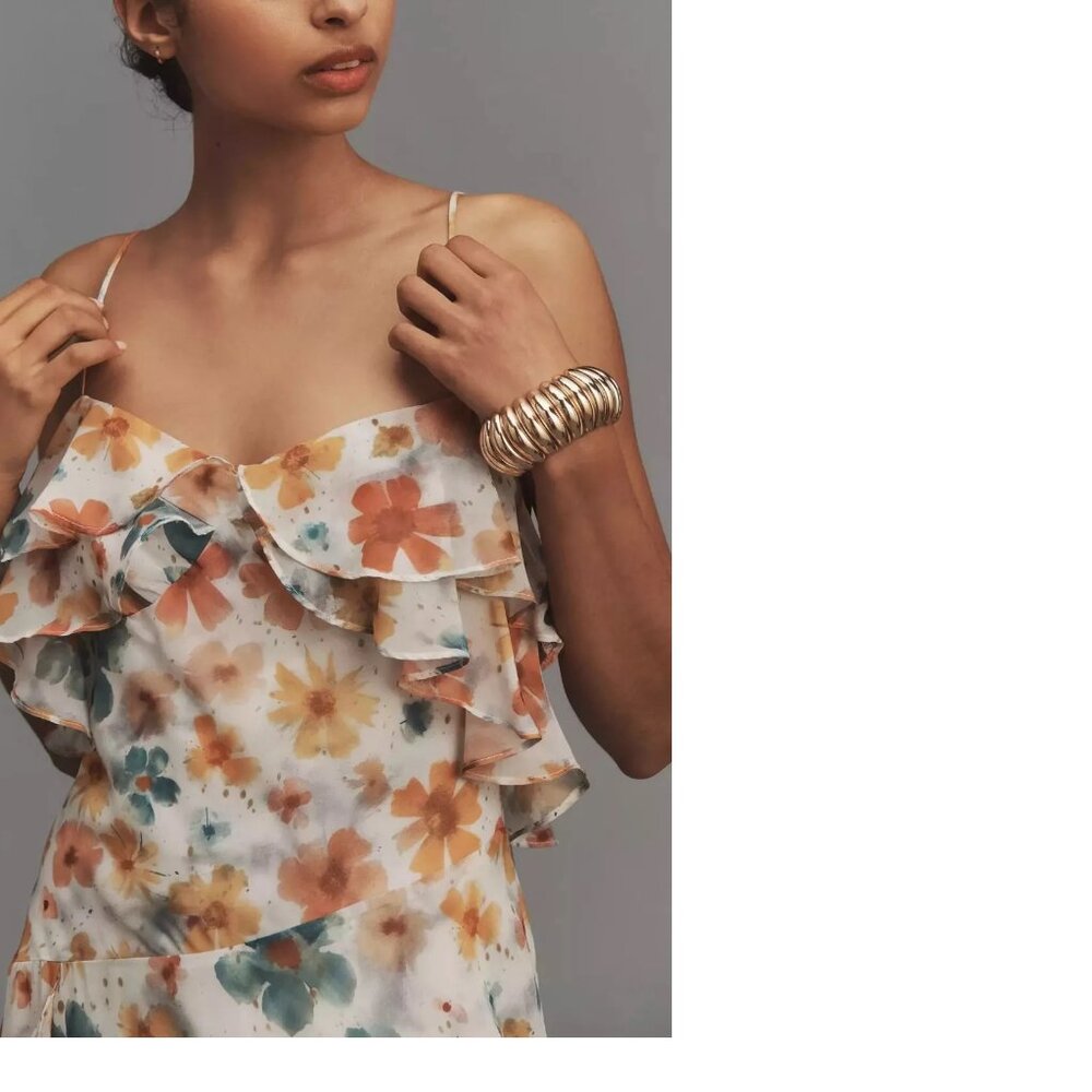 By Anthropologie Sleeveless Asymmetric Ruffled Midi Dress size XL new nwt yellow - Picture 2 of 6